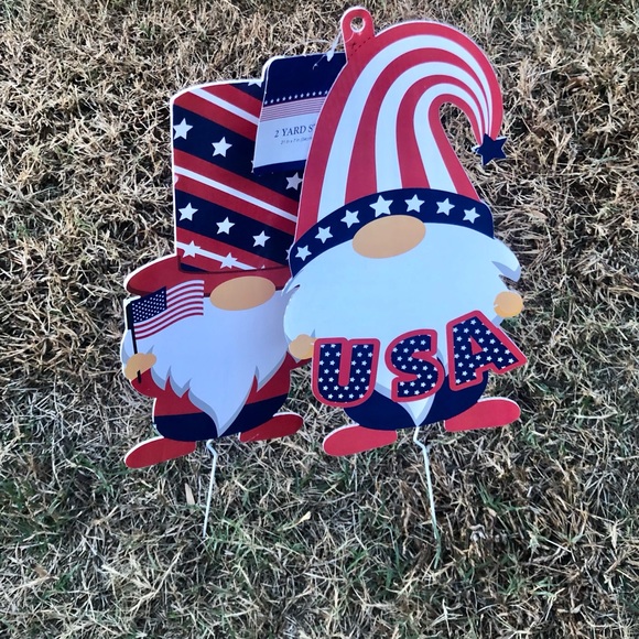 4th of July Garden Gnome Patriotic Yard Stakes-2 New - Picture 2 of 6